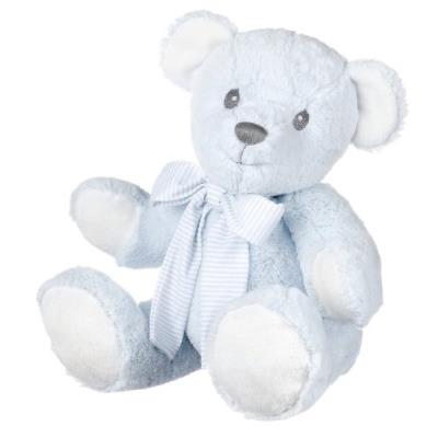 Suki Baby Hug-A-Boo Super Soft Plush Bear With Striped Cotton Bow (Medium, Blue)