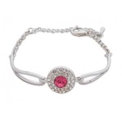 Bracelet argenté au palet de strass et faux cristal rose bijou fantaisie pas cher