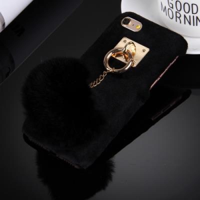 iPhone 6 & 6s Coque Protection Plastique Noir Porte Clé Pompom Intégré
