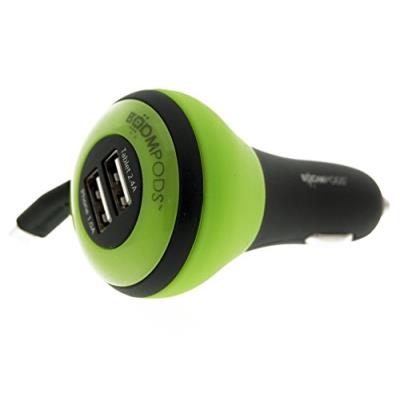 Boompods cpigrn chargeur allume-cigare 2 usb + câble lightning intégré mfi pour smartphone tablette