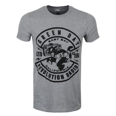 Green Day T-Shirt Cat Crest Homme Gris