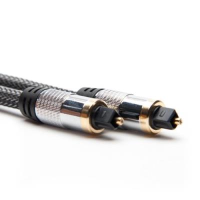Aricona n°419 - câble toslink high end 2 mètre, câble optique numérique toslink premium, entrelacement de nylon, fiche aspect argent