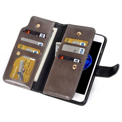 iPhone 7 Plus Housse Etui Cuir PU Gris Porte Feuille Multi Cartes