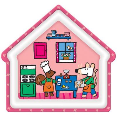 Petit Jour - Assiette en forme de maison rose Mimi la souris