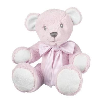 Suki Baby Hug-A-Boo Super Soft Plush Bear With Striped Cotton Bow (Medium, Pink)