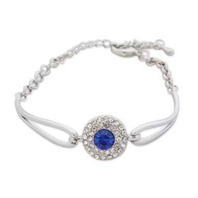 Bracelet argenté, pastille de strass et de faux diamant bleu bijou fantaisie pas cher