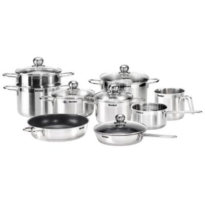 karcher jette batterie de cuisine en acier inoxydable 14 pièces 5 couvercles en verre inclus compatible induction et lave-vaisse