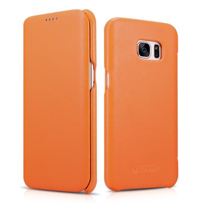 Etui en cuir véritable ICARER magnetique pour Samsung Galaxy S7 Edge G935 - Orange