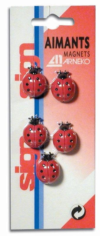 Carte de 5 aimants fantaisie coccinelle diamètre 20mm