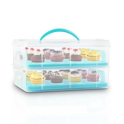 Klarstein USS Blue Cookie Porte-gâteau & cupcakes 2 étages poignée -bleu