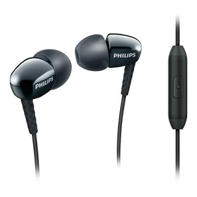 Philips SHE3905BK/00 écouteurs intra-auriculaires finition métallisée avec tube ergonomique cordon anti dérapant micro et bouton d'appel noir