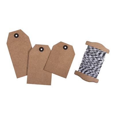 Kit étiquettes et cordon assortis brut, noir et blanc - rayher