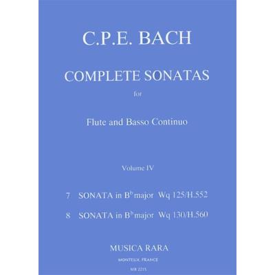 Partitions classique MUSICA RARA BACH CARL PHILIPP EMANUEL - SONATEN, BAND 4 WQ 125,130 - FLUTE, BASSO CONTINUO Flûte traversière