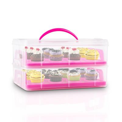 Klarstein USS Rose Cookie Porte-gâteau & cupcakes 2 étages poignée -rose