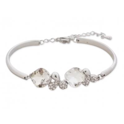 Bracelet semi-rigide argenté strass et faux cristaux blancs bijou fantaisie pas cher