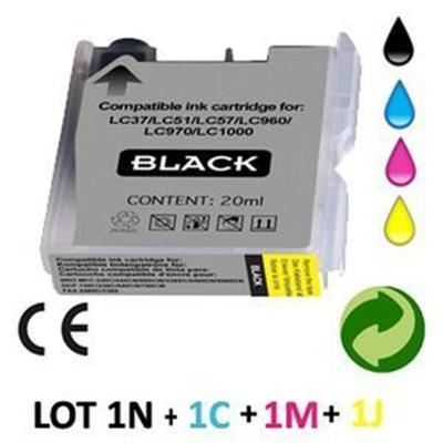 Lot 4 cartouches jet d'encre compatiblesBROTHER LC970/LC1000 universal POUR BROTHER DCP 330C : 1 BLACK + 1 CYAN + 1 MAGENTA + 1 YELLOW