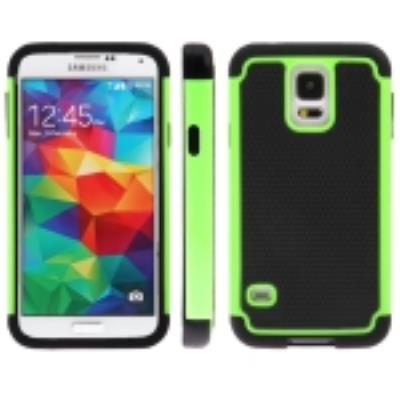 Galaxy S5 : Coque Housse Combinaison Plastique Noir avec Bumper Vert