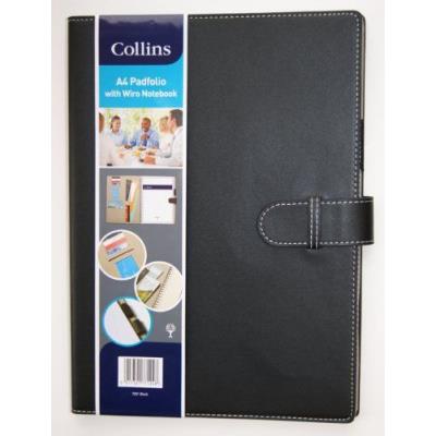 Collins 7201-Noir Padfolio A4 Avec Courroie Bloc-Notes Noir