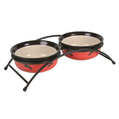 Set Écuelles Eat On Feet, Céramique, 2 × 0,25 L/Ø 12,5 Cm, Rouge/Noir/Crème - Mon Animalerie