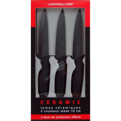 Tarrerias bonjean 1305151542 le couteau du chef set de 3 couteaux steak lame céramique noire 10 cm manche ergonomique soft touch