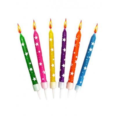 Bougies anniversaire multicolores avec étoiles blanches (x12)