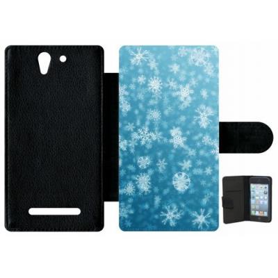 Etui porte feuille sony xperia c3 et c3 dual flocons de neige