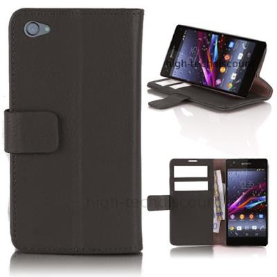 Housse etui coque pochette portefeuille PU cuir pour Sony Xperia Z3 Compact + film ecran - NOIR