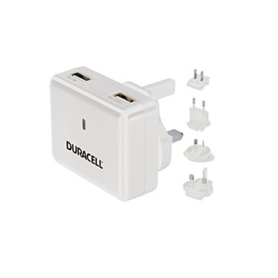 Duracell dual usb worldwide travel charger in white