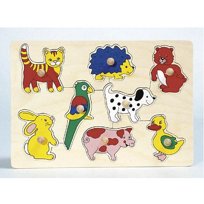 Toys Pure - Puzzle en bois avec bouton - Bébés animaux