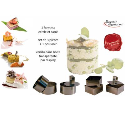 Emporte pièce - Avec poussoir - Set de 3 carrés et 3 ronds - Acier Inox