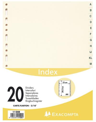 Intercalaires Exacompta carte Peau A4 20 Positions A-Z