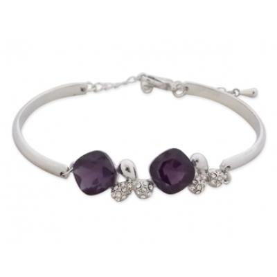Bracelet argenté 2 bijoux en strass et faux cristal violet bijou fantaisie pas cher