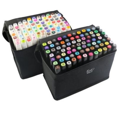 Kit de 80 Feutres Marqueur Huile-alcool Double 1mm-6mm 80 Couleurs Graphique + Sac de Crayon pour les étudiants Noir