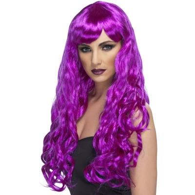 Perruque longue ondulée violette femme taille unique