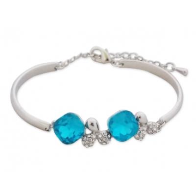 Bracelet double faux diamant turquoise et trèfles en strass bijou fantaisie pas cher