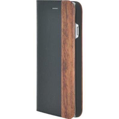 Etui folio bi-matière en cuir et bois pour iPhone 6/6S