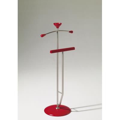 Valet de Nuit Rouge en Hêtre massif avec plateau porte objets sur socle circulaire, 33 x 47 x 109 cm -PEGANE-