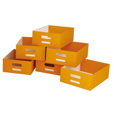 Grands bacs en carton oranges - Lot de 6