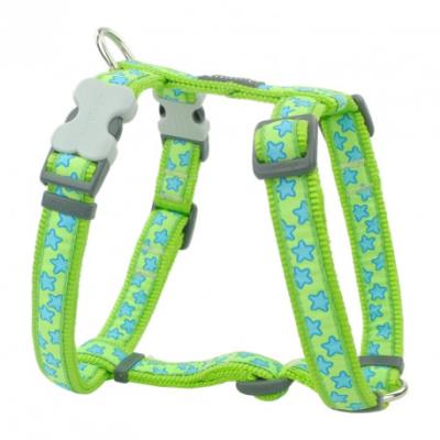 HARNAIS REGLABLE VERT ETOILES BLEUES 37 A 55 CM X 15 MM