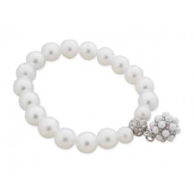 Bracelet élastique aux 19 perles blanches nacrées bijou fantaisie pas cher