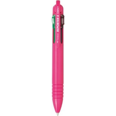 Tombow - compact reporter - stylo bille 4 couleurs (noir, bleu, rouge, vert) - corps rose 82164