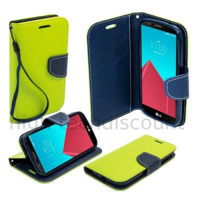 Housse etui coque pochette portefeuille pour LG Leon 4G LTE - VERT / BLEU