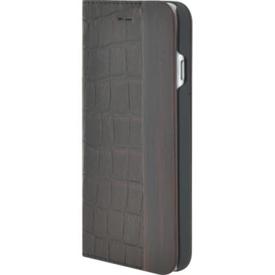 Etui folio bi-matière en cuir finition croco et bois pour iPhone 6/6S