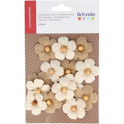 Embellissement fleur en toile 15 pièces - artémio