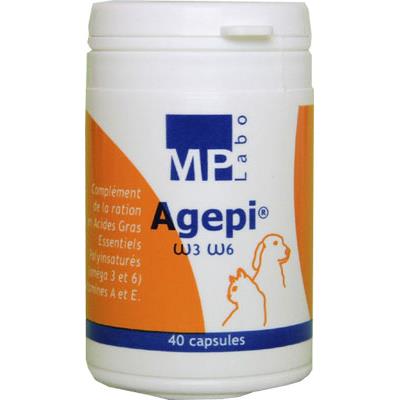 Agepi omega 3 et 6 compléments alimentaires pour pelage chiens et chats flacon 40 capsules