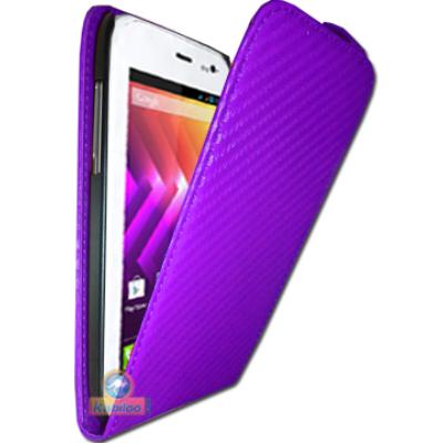 Etui Carbone violet à rabat Wiko Iggy