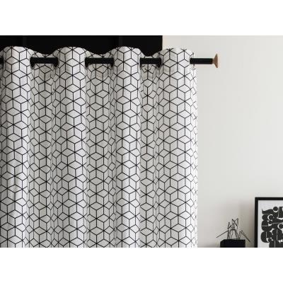 Rideau à oeillets tamisant 100% coton motif cube rosace noir/blanc 140x240cm CUBE