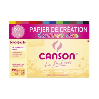 Pochette Canson Papier de Création couleurs vives 150g/m² 12 feuilles A4 -  Papier Fantaisie - Achat & prix