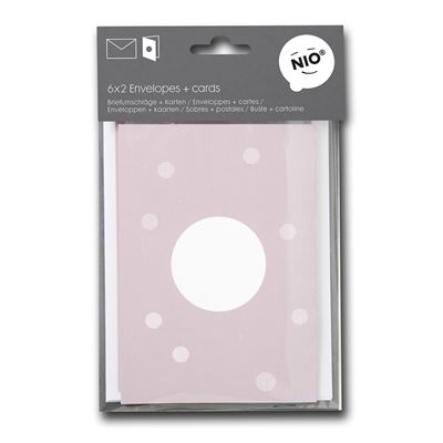 Enveloppe et carte rose (6 ensembles) - nio