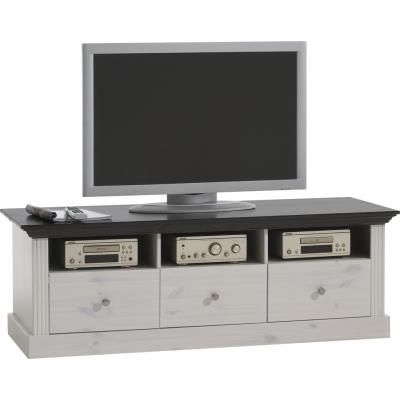 Meuble TV avec 3 tiroirs en pin blanc - Dim : 145 x 56 x 49 cm -PEGANE-